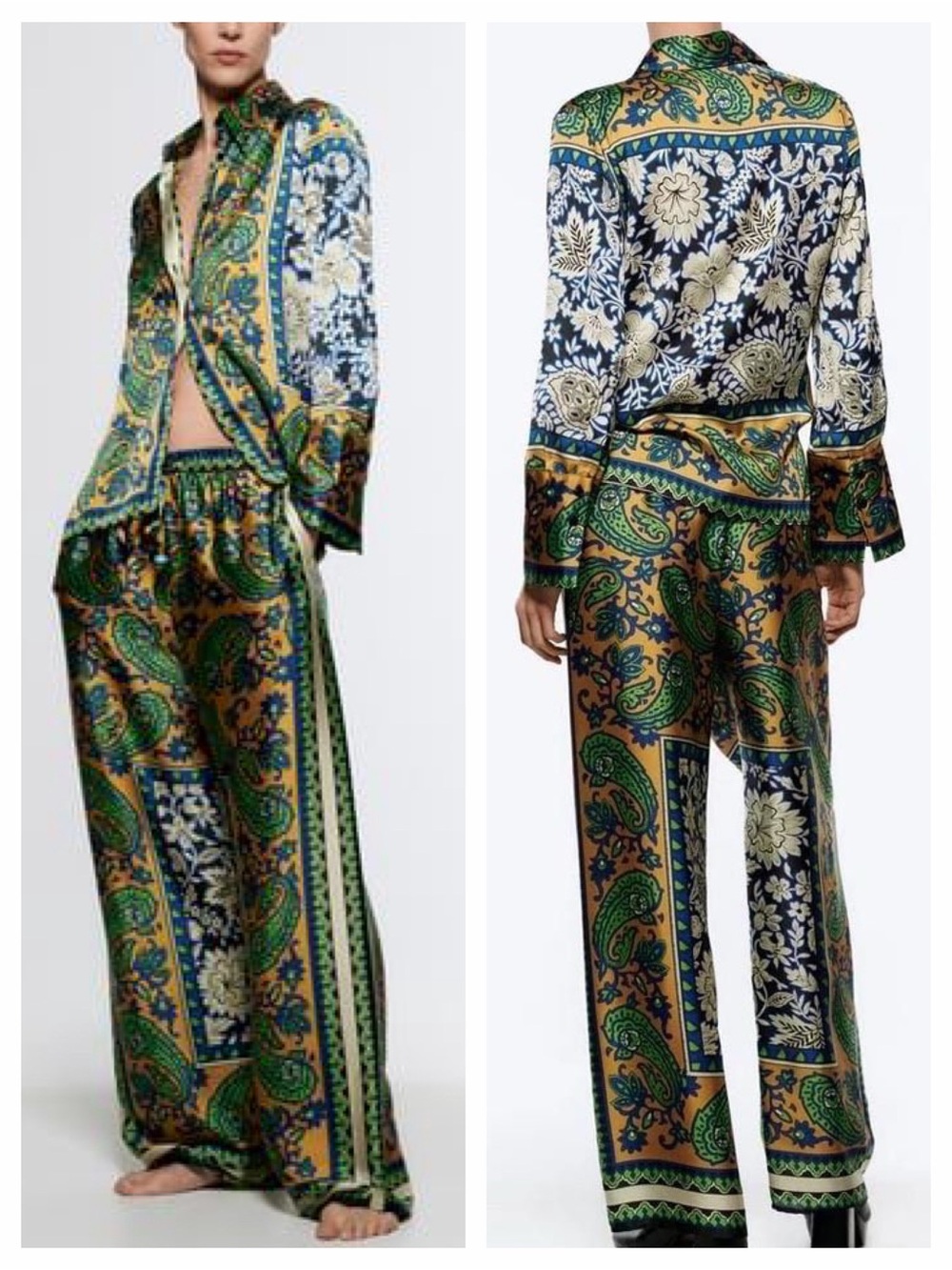 Zara Satin Blouse and Pants Set SMALL NWOT